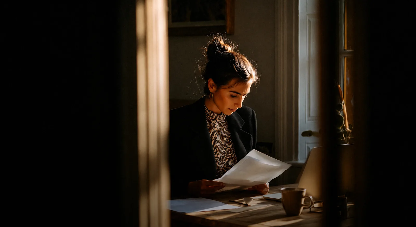Professional reviewing documents in office